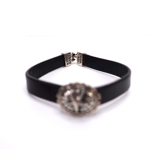 King Baby Star Concho Black Leather Bracelet With Hook Clasp .925 USA - Picture 2 of 11